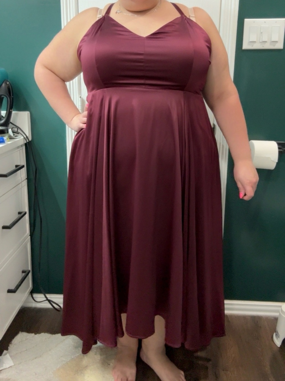 torrid Wine High-Low Satin Dress with Strappy Back - Picture 7 of 8